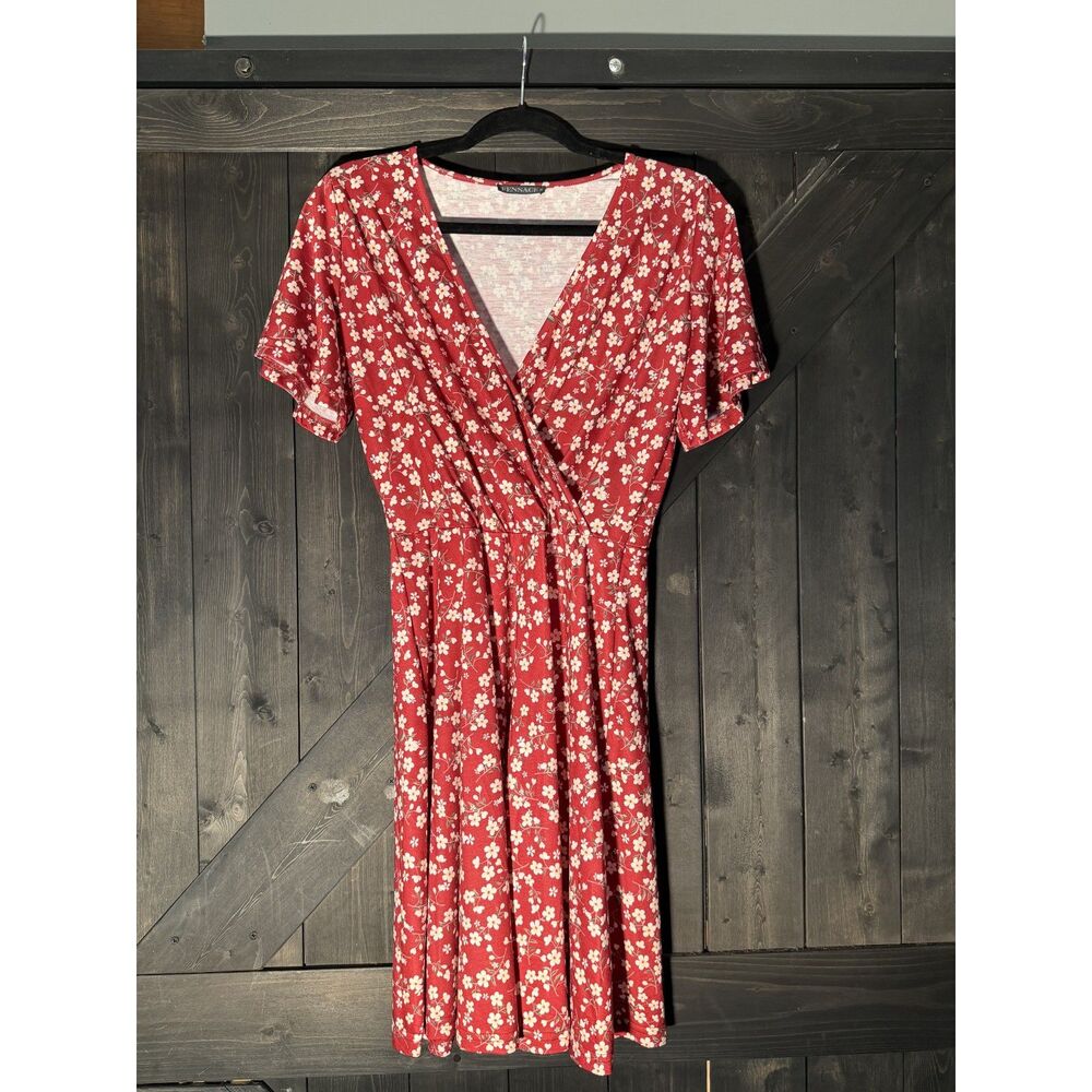 Fensace Red Floral Dress Size M